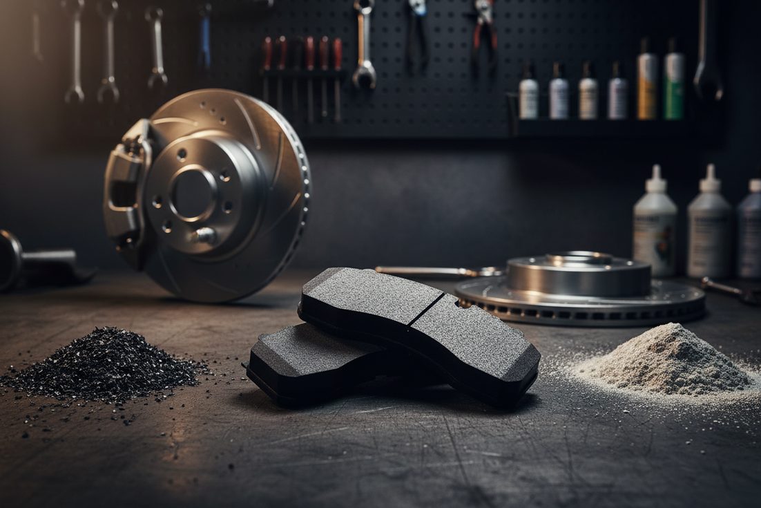 Ceramic brake pads manufacturer China - BAIYUN Brake product comparison display of ceramic vs metallic formulations