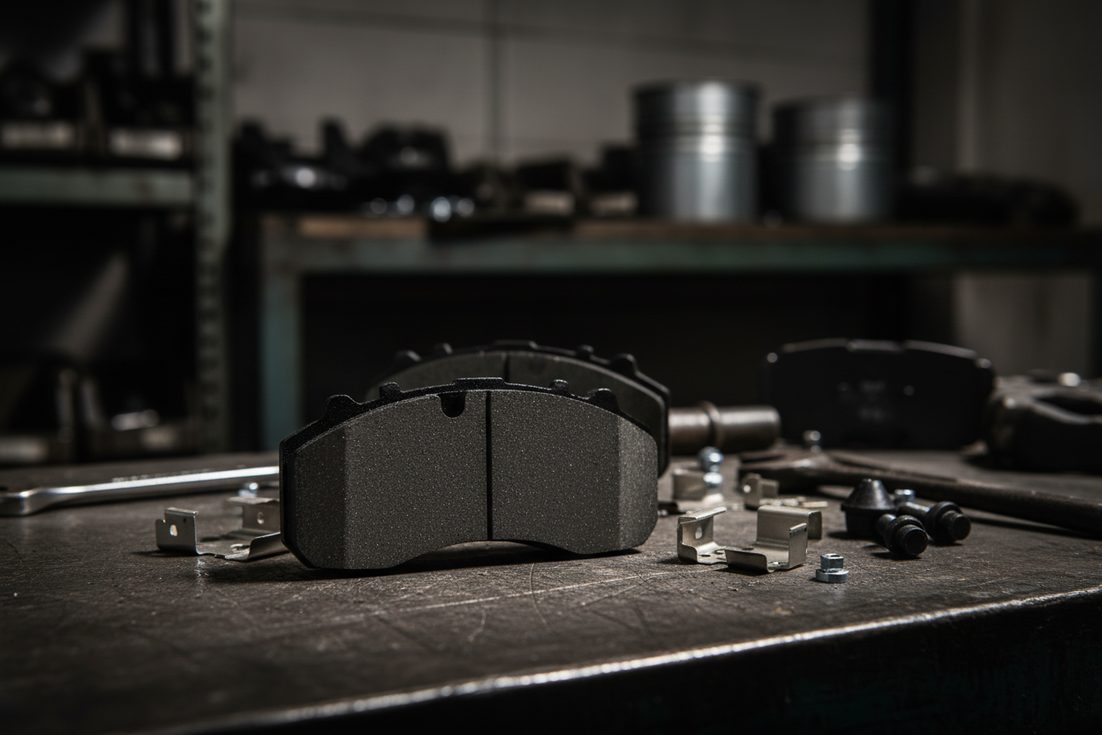 Professional close-up of ceramic brake pad compound from a leading manufacturer in China, showing fine, uniform texture.