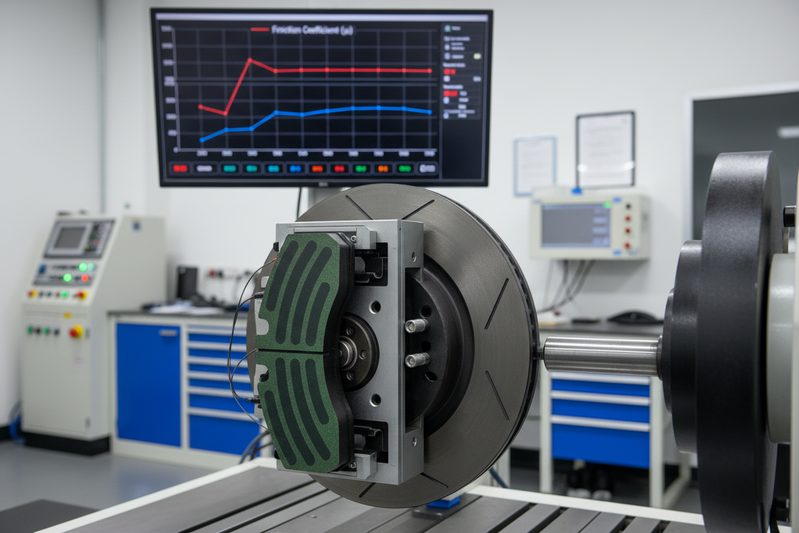 Technical lab testing of ceramic brake pad friction coefficient and wear rates
