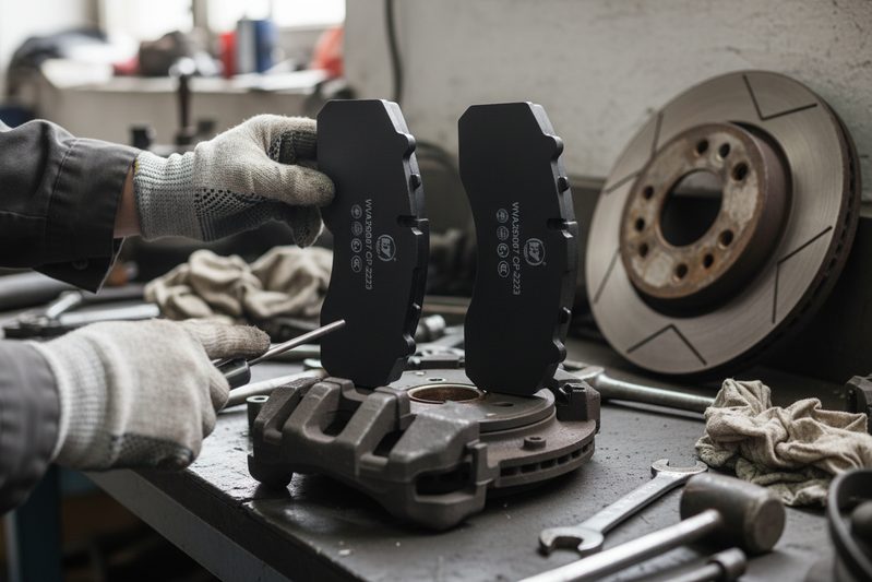 Comparison diagram showing mechanical vs. electronic brake pad wear indicator systems for wholesale buyers.