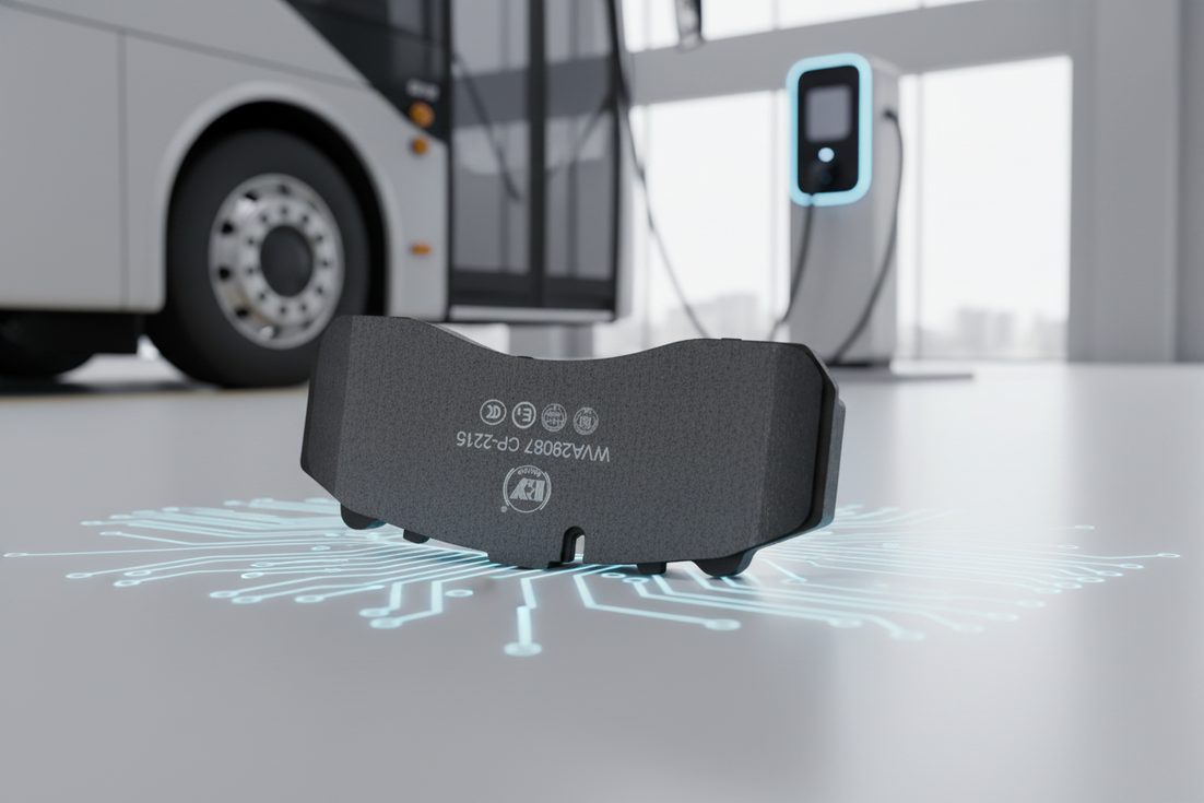 Close-up of low-dust corrosion-resistant brake pads for electric vehicles from a leading EV supplier in China.