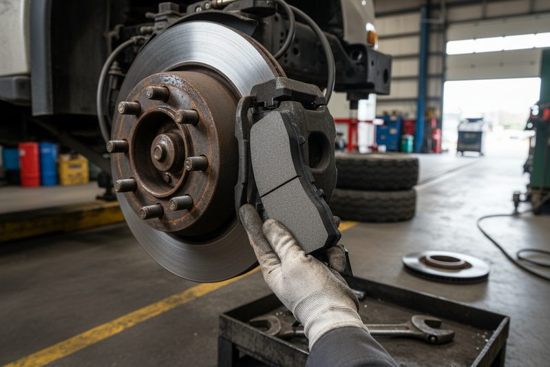 Technical diagram showing heat dissipation in semi-metallic brake pads for high performance braking