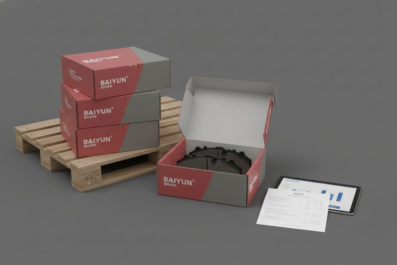 BAIYUN Brake semi-metallic brake pad set for commercial vehicles, showcasing quality construction