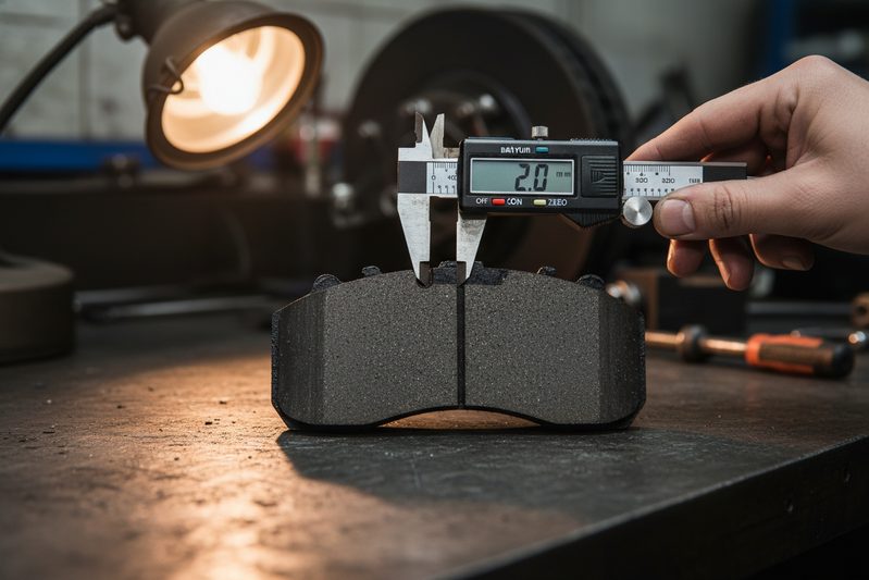 cp2223 brake pad mechanical wear indicator slot close-up measurement