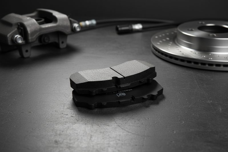 CP2218 commercial vehicle brake pad wear indicator inspection with digital caliper in warehouse