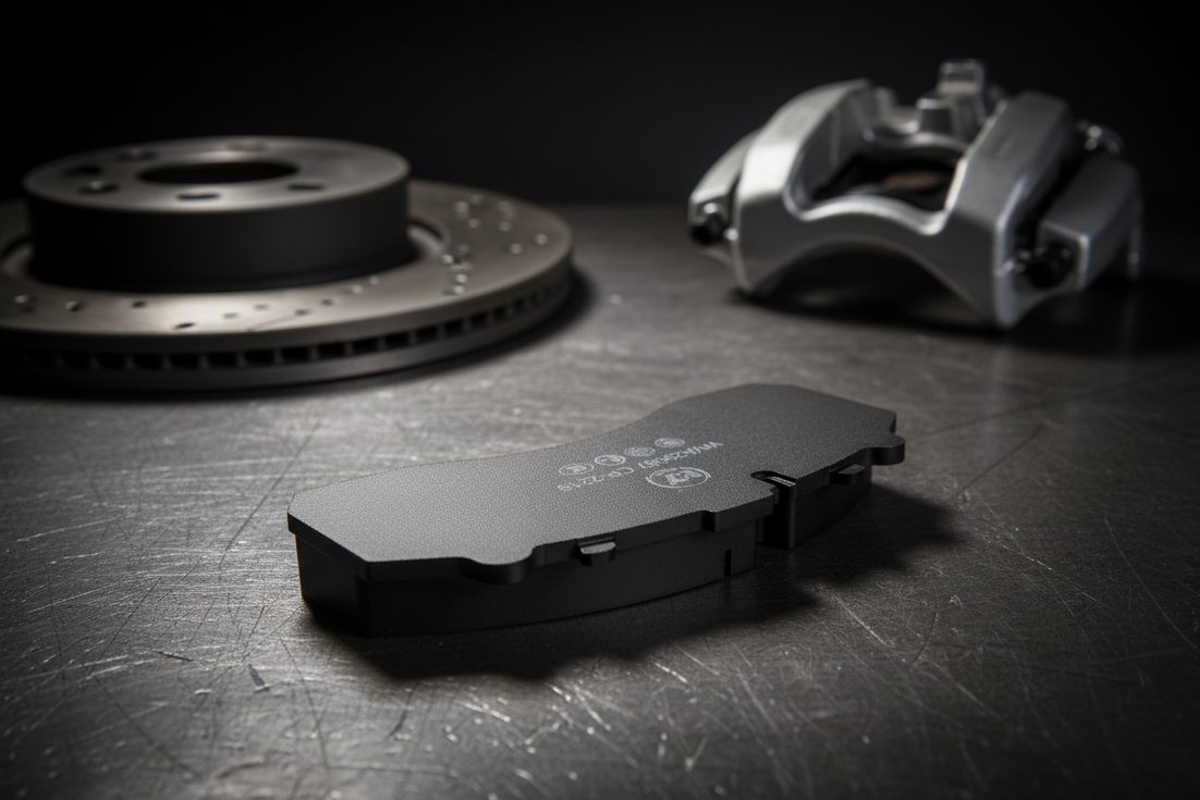 Brake pad break-in bedding procedure guide featured image showing BAIYUN brake pad in caliper
