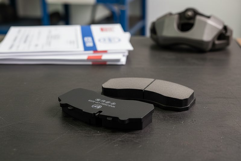 ECE R90 certified brake pad CP2223 showing homologation marking and friction material