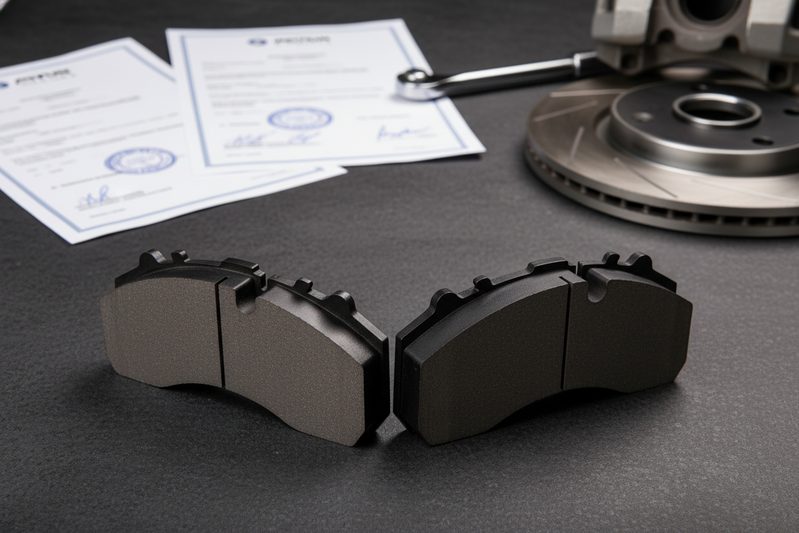 ECE R90 certified brake pad CP2203 installed in caliper for road test compliance verification