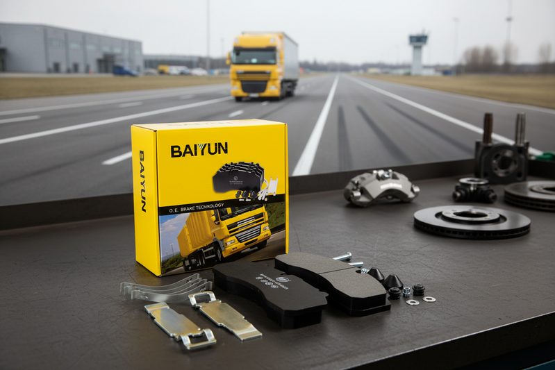BAIYUN CP2223 brake pad correctly installed in caliper during bedding-in process