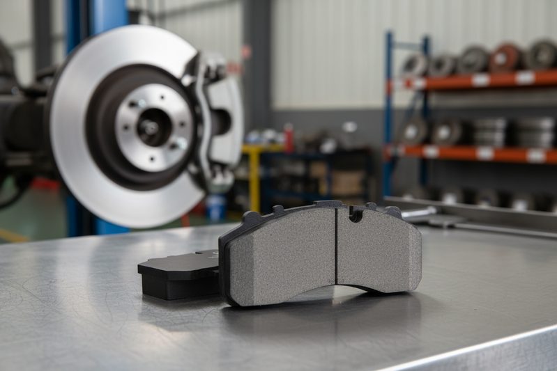 mechanical brake pad wear indicator on CP2223 passenger car pad next to thickness gauge