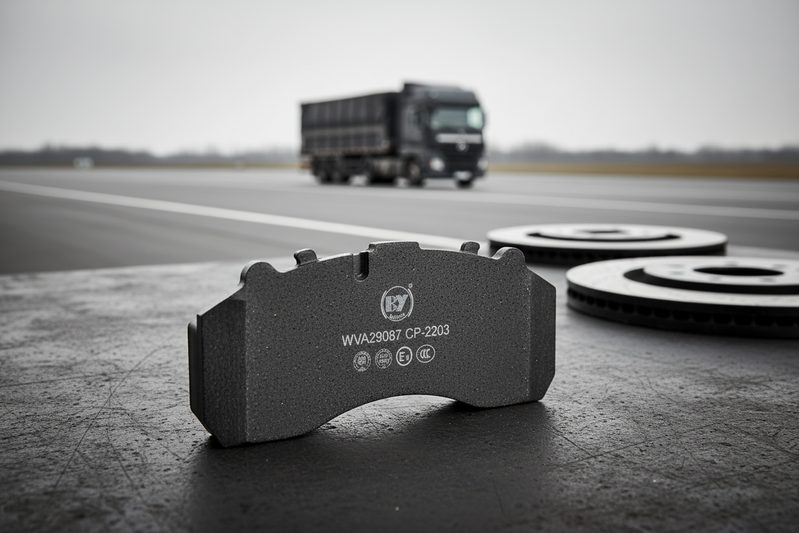 BAIYUN Brake CP2203 brake pad installed in caliper with even transfer film on brake disc after bedding-in