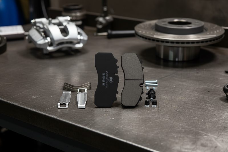 ECE R90 certified brake pads CP2203 installed in caliper on passenger car disc