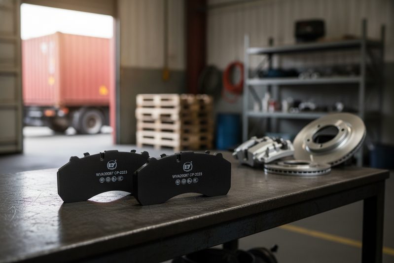 BAIYUN CP2223 brake pad showing DOT certification stamp for export compliance