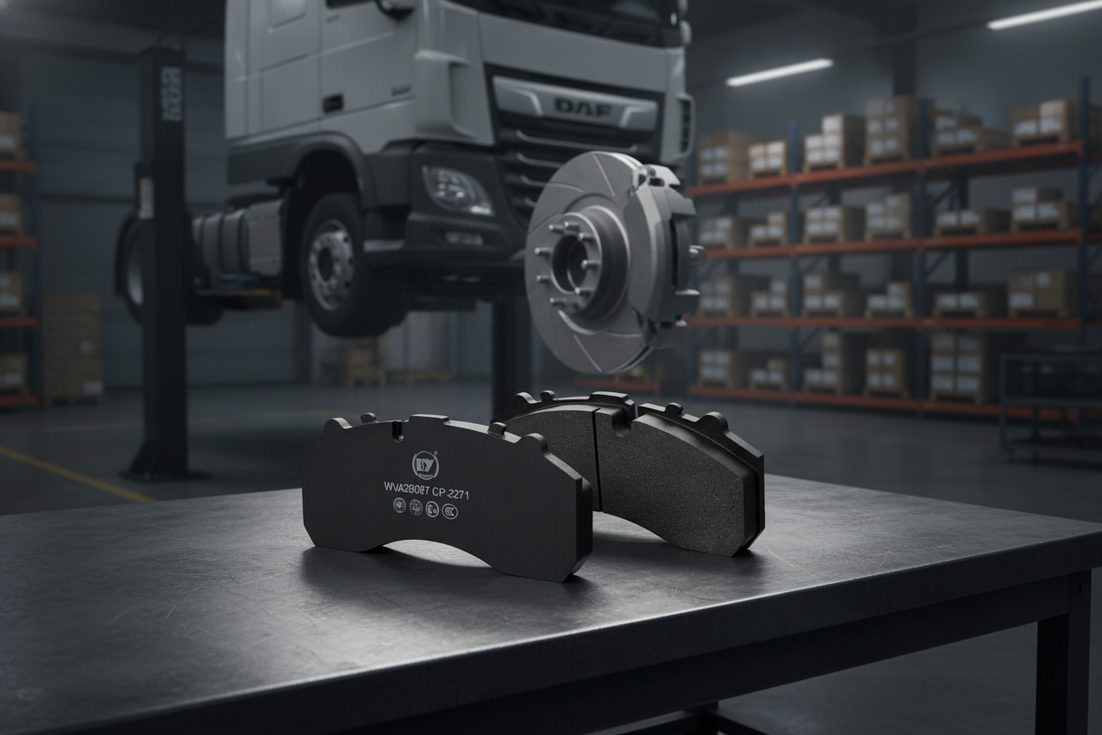 DAF brake pad guide featured image showing commercial vehicle brake pads for DAF trucks
