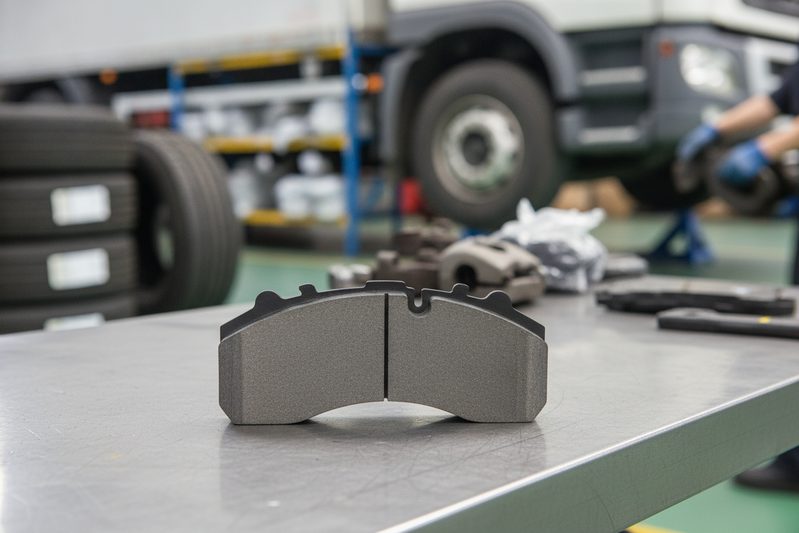 DAF brake pad replacement step-by-step, technician retracting caliper piston on truck
