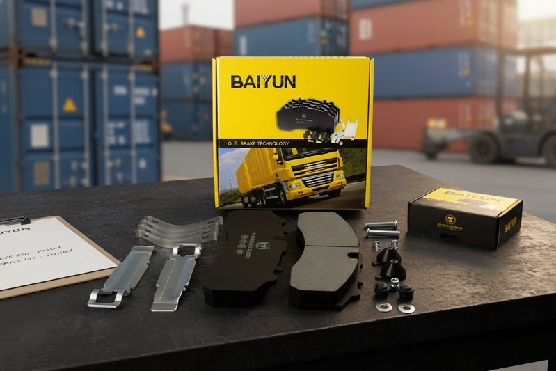 Certified brake pads with DOT and ECE R90 markings ready for export from BAIYUN Brake factory