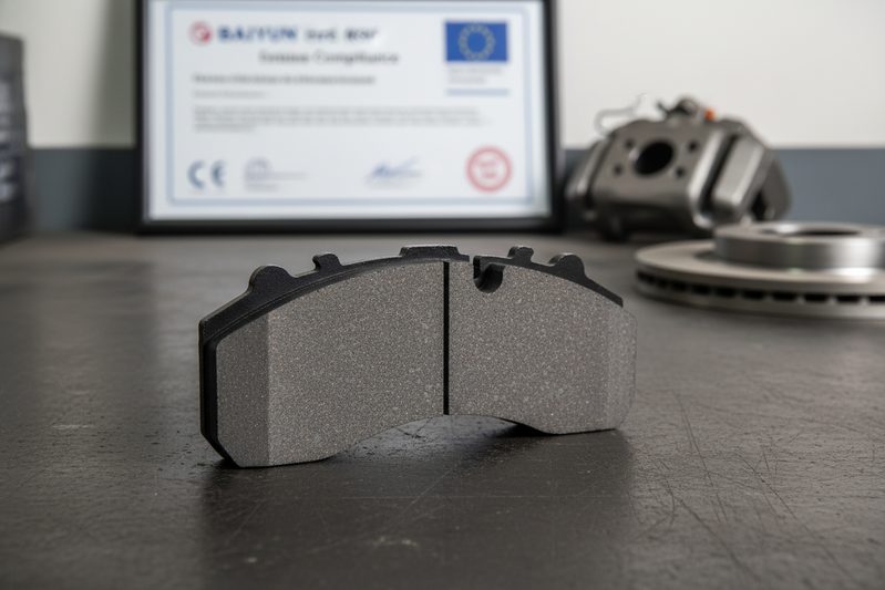 ECE R90 approved brake pad CP2223 on inspection bench with friction gauge