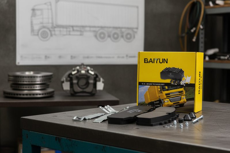 Commercial vehicle brake pad cp2271 being installed on heavy-duty truck disc brake caliper