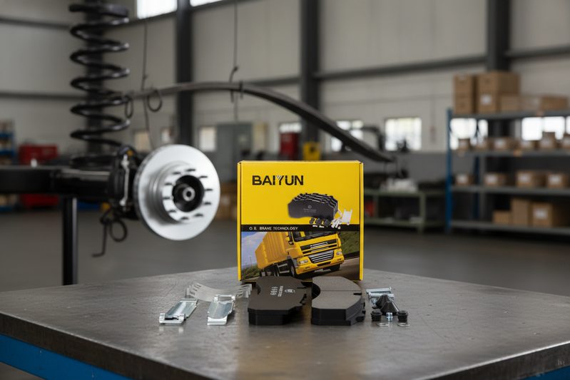 BAIYUN Brake pad cp2223 on trailer axle hub demonstrating even contact for fleet durability