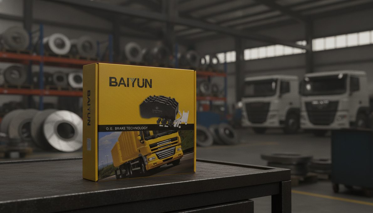 FAW brake pad guide - BAIYUN Brake repair kit box on workshop bench