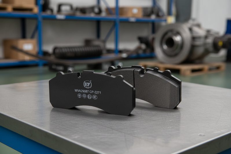 FAW brake pad cp2271 being installed in heavy-duty commercial vehicle caliper