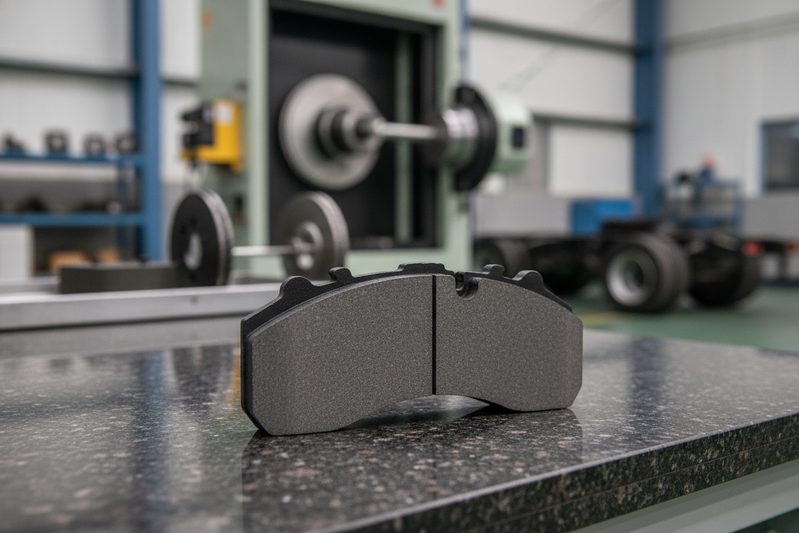 How should distributors choose a brake pad supplier in China – BAIYUN CP2223 brake pad inspection with dynamometer in background