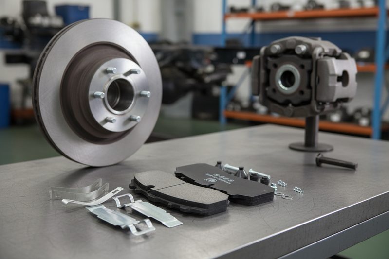 Mitsubishi Fuso brake pad cp2219 on workshop bench