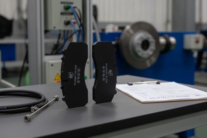 Volvo truck brake pad WVA 29253 on dynamometer test rig with SAE J2522 test report for verifiable sourcing