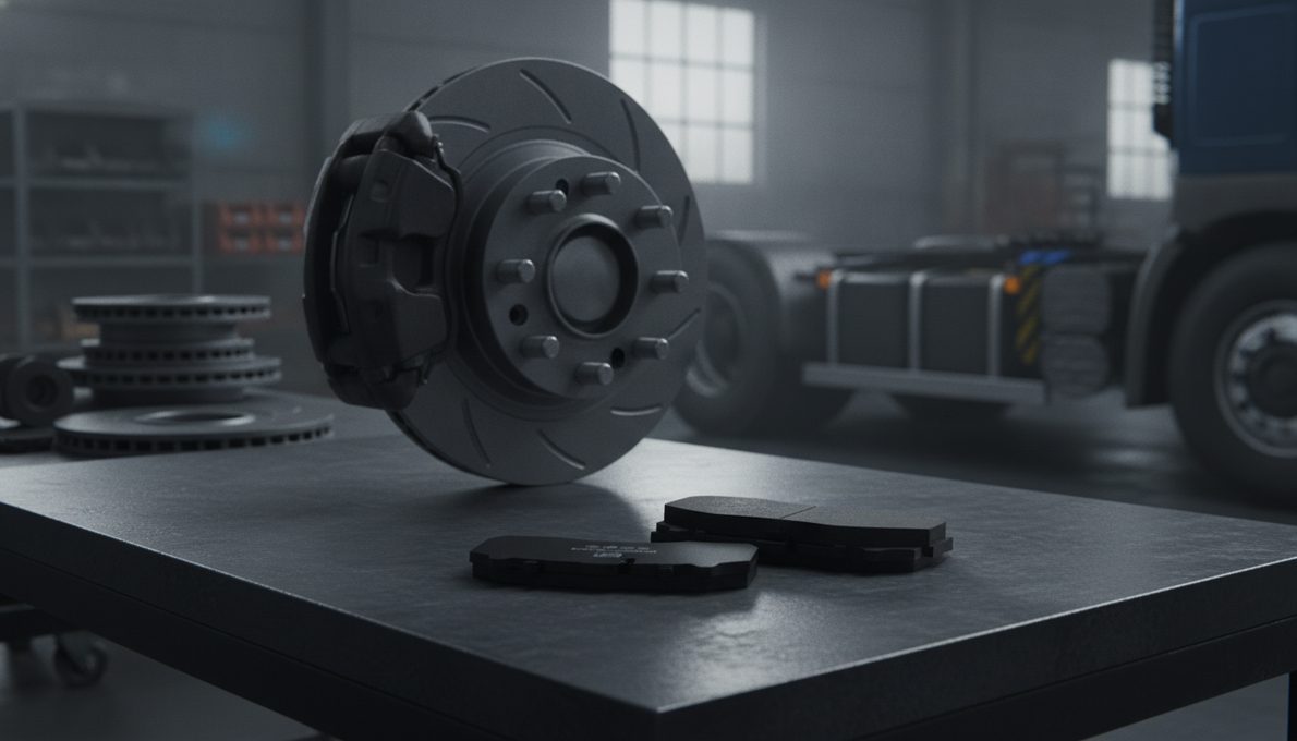 What role are suppliers playing in electric truck development? Meritor answers that and more - BAIYUN Brake commercial vehicle brake pad on a workshop table with heavy-duty truck brake system background
