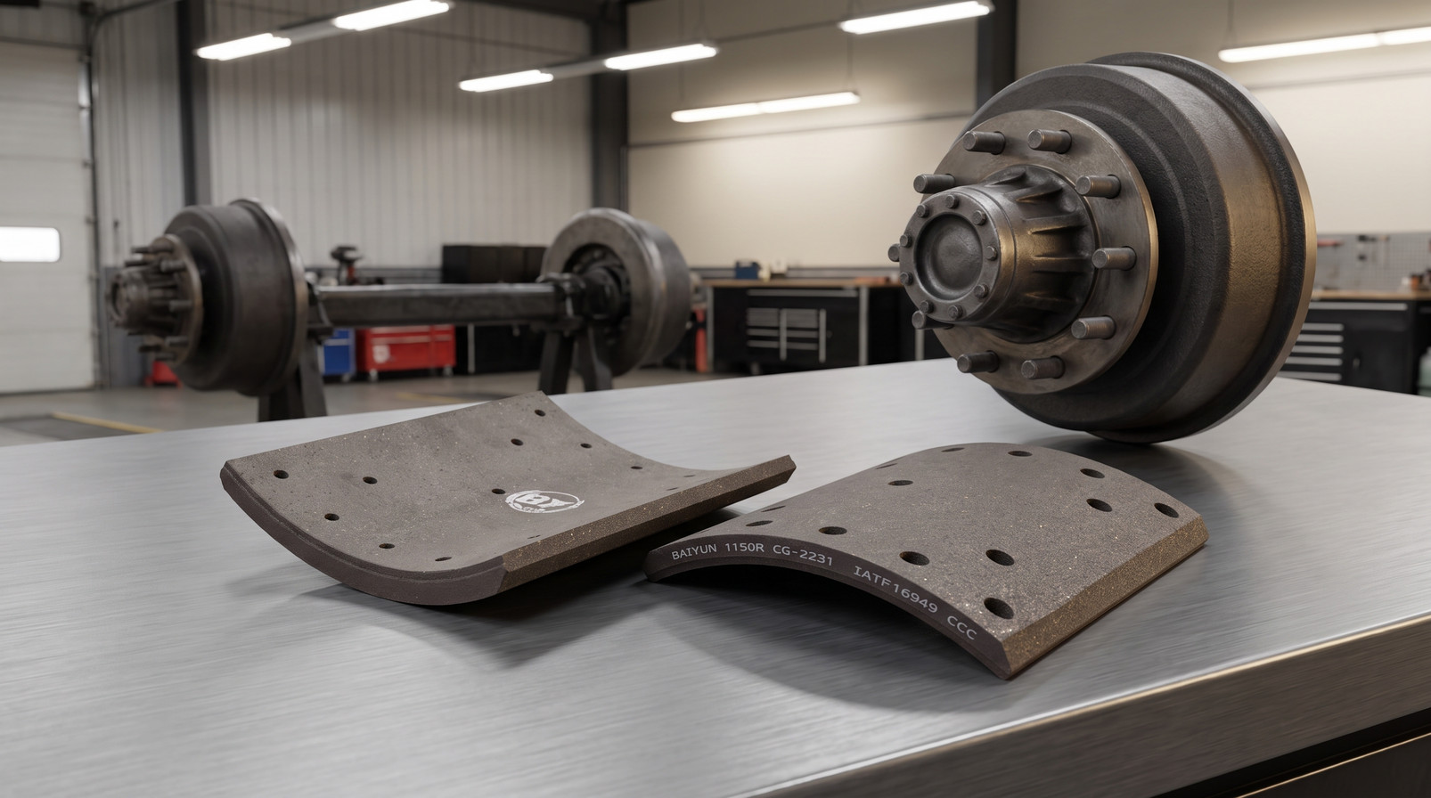 Brake lining material for heavy duty trailers - BAIYUN heavy-duty trailer brake lining segment on white background