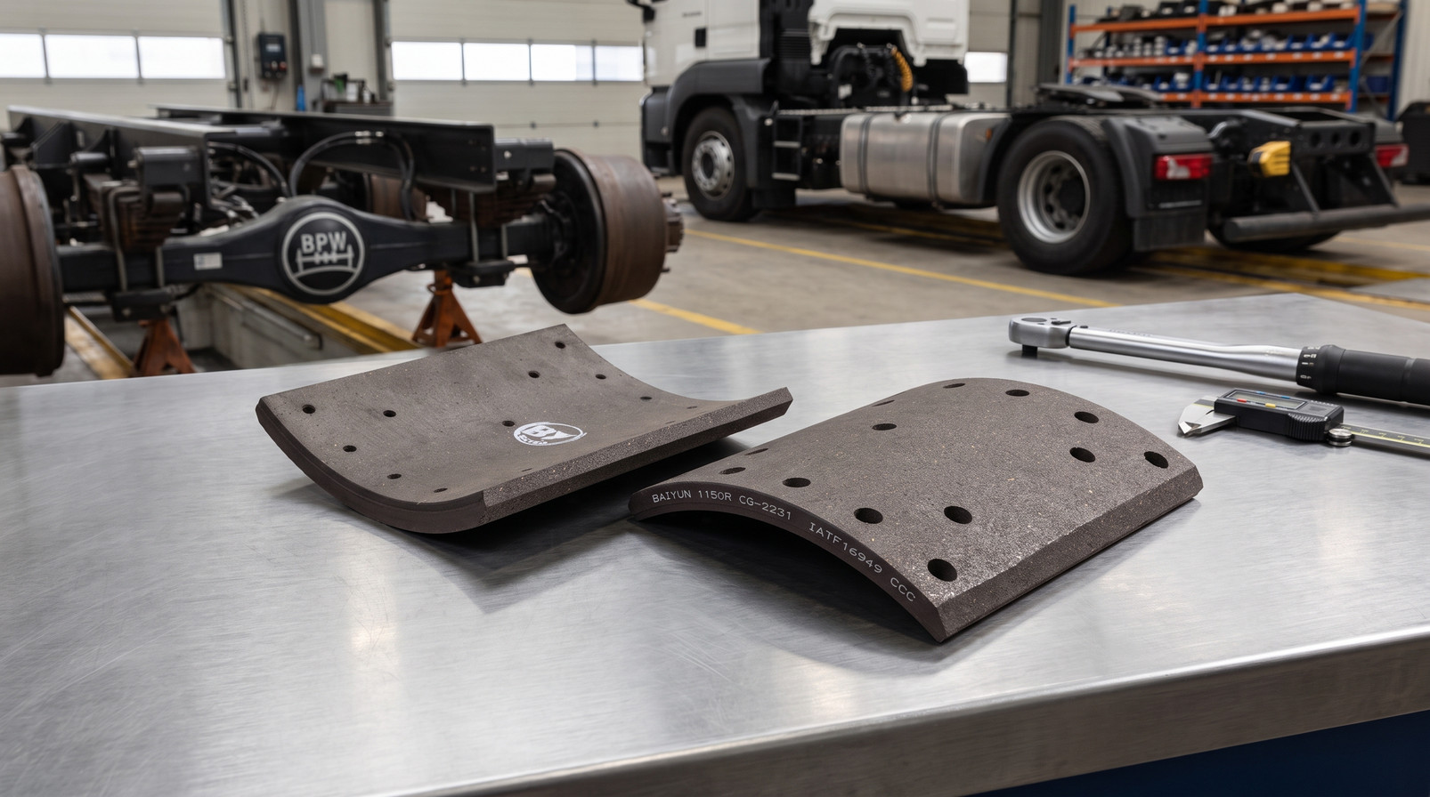 Brake lining replacement checklist for importers and distributors - WVA 19032 dimensions on BPW trailer axle brake shoe