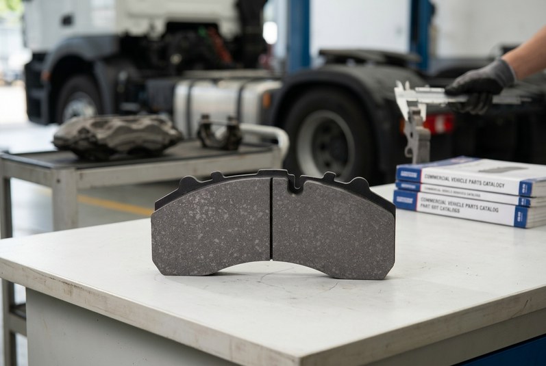 Measuring total thickness during disc brake pad fitment verification for truck brake pads