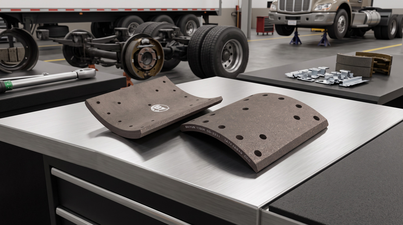 Drum brake lining replacement checklist for fleets - BAIYUN commercial vehicle brake lining on workbench