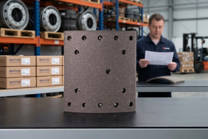 BAIYUN Brake commercial vehicle drum brake lining warehouse inspection for distributor orders