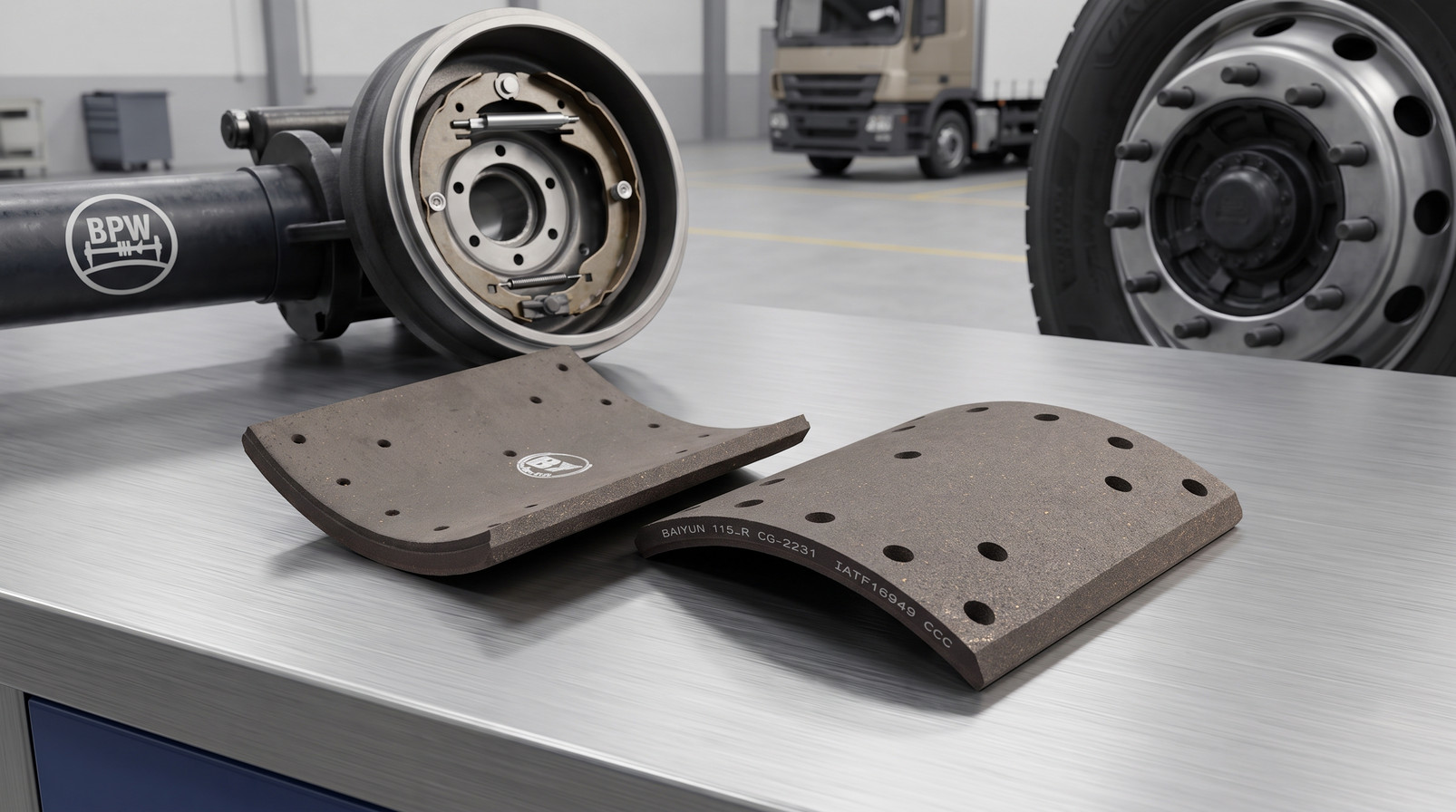 How to choose BPW brake lining supplier - commercial vehicle brake lining on workbench