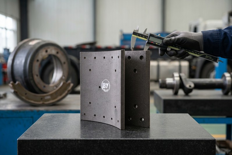 Measuring commercial vehicle brake lining width with digital caliper