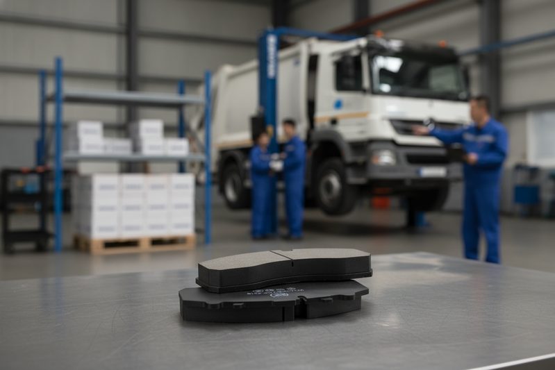 Fleet brake maintenance technician inspecting commercial vehicle brake pads cp2219