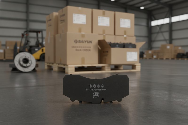 Packed truck brake pad sets on pallet ready for bulk shipment from BAIYUN Brake China to distributor