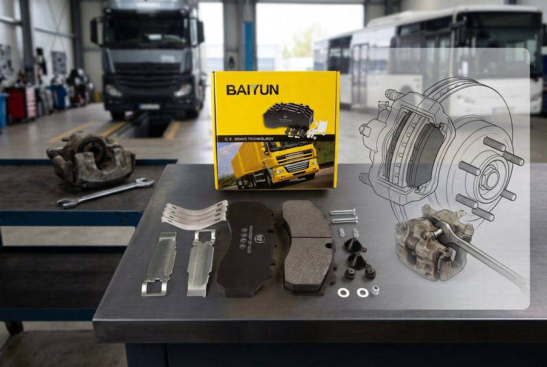 Commercial vehicle brake core recovery components table and caliper