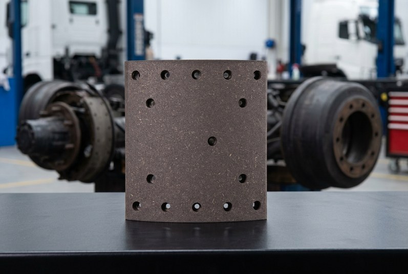 Fleet brake maintenance team inspecting commercial vehicle brake pads and drum