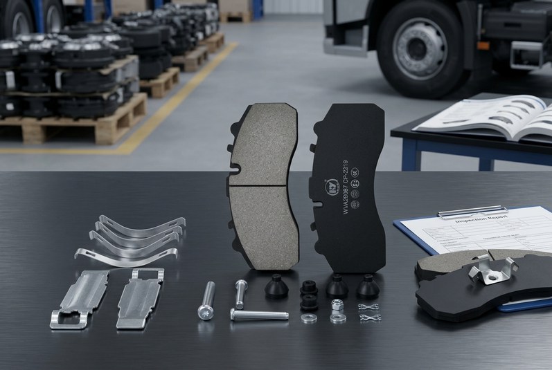 Truck brake pad batch consistency inspection during fleet sourcing