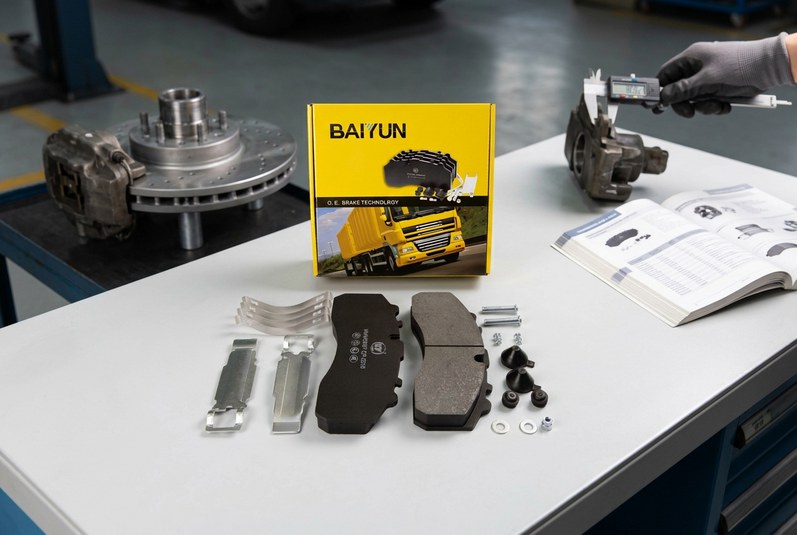 Measuring Foton disc brake pad thickness during fitment verification