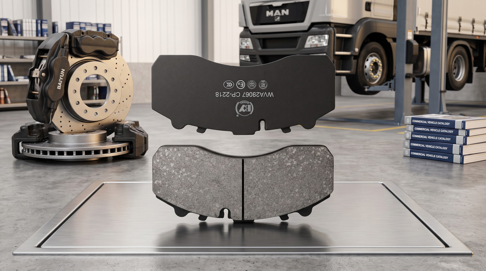 How to choose MAN brake pad supplier featured image showing commercial vehicle disc brake pads