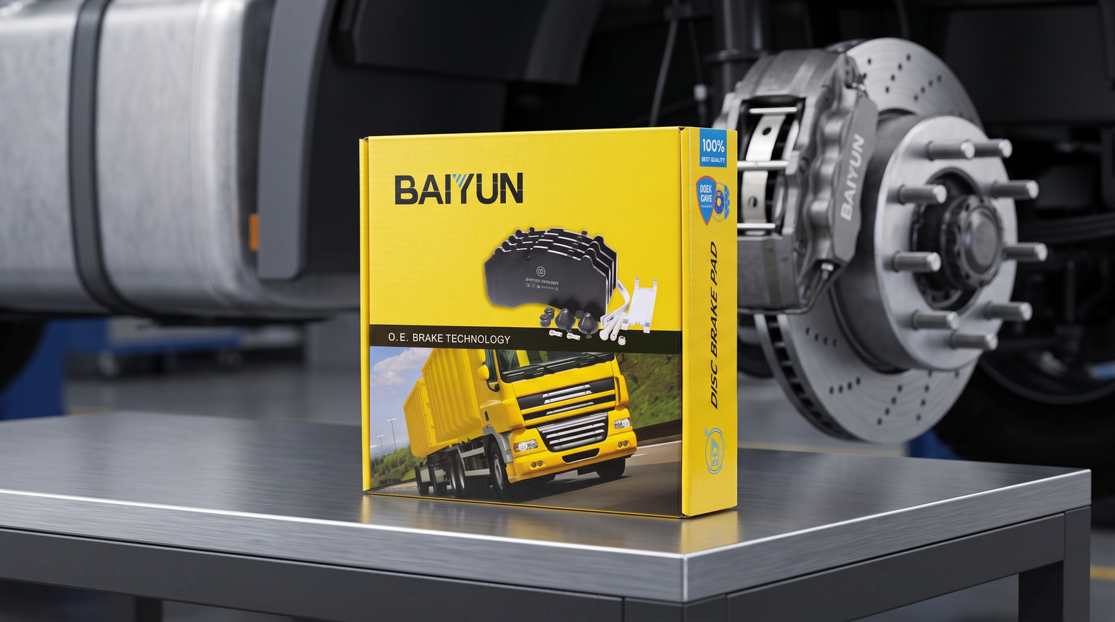 OEM commercial brake pads factory China - BAIYUN brake pad repair kit box inspected on workbench