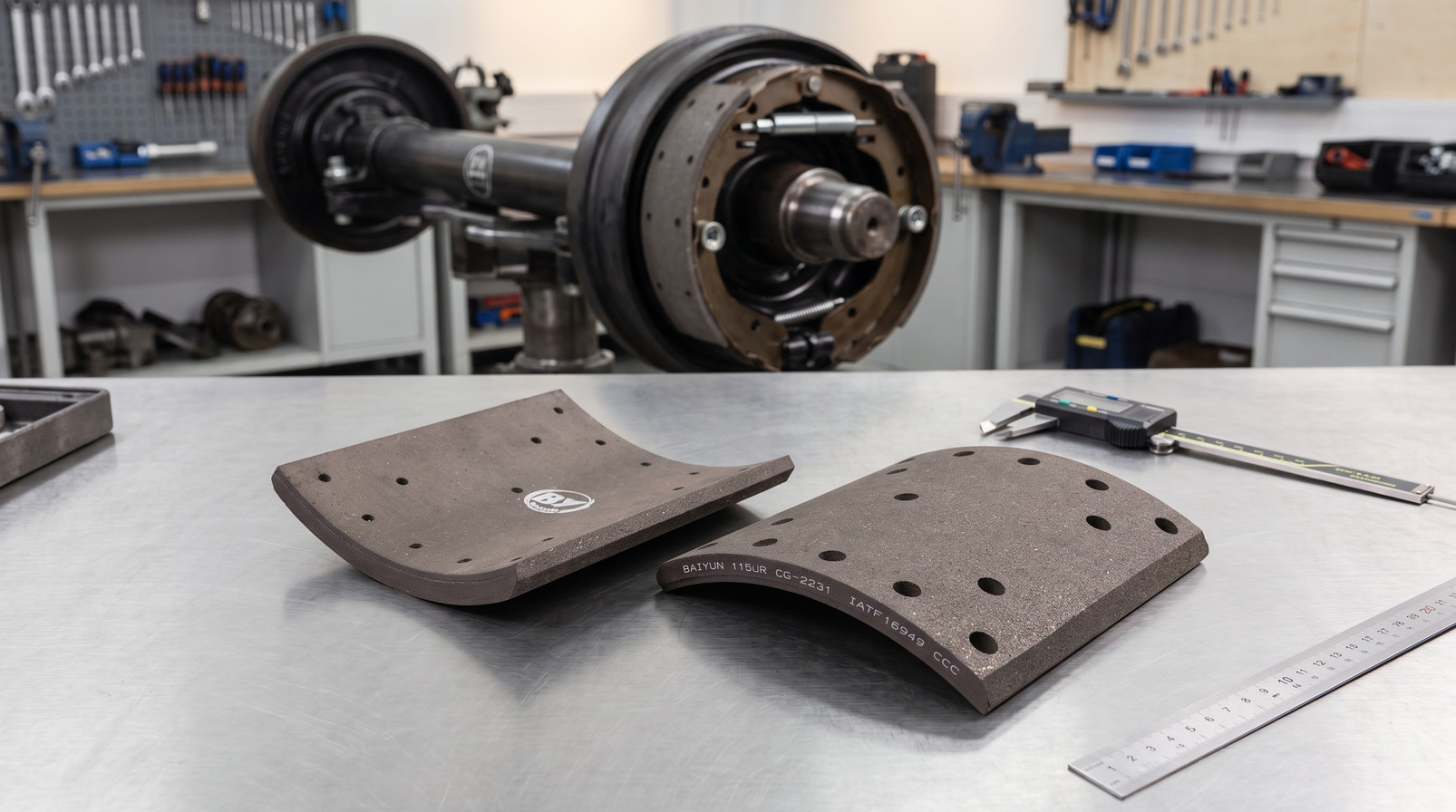 What is WVA 19032 brake lining dimensions diagram with caliper measurement for BPW trailer axle fitment verification