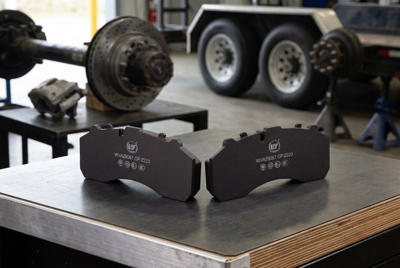 Commercial vehicle brake pad inspection for new calipers, rotors, brake pads and drive axle maintenance