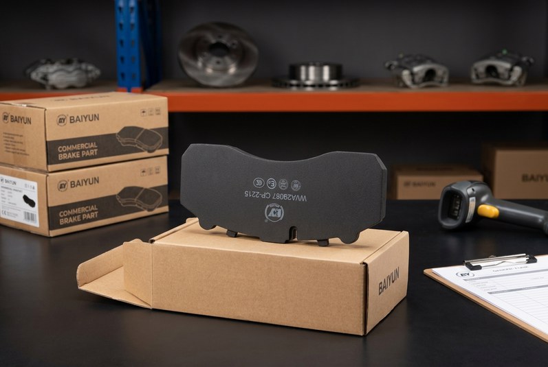 Fleet brake maintenance quote review with BAIYUN commercial brake pads in warehouse